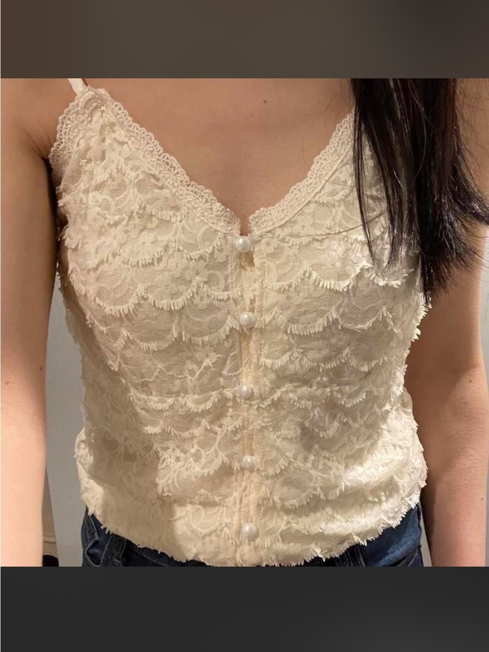 Cream lace cami top with pearl buttons